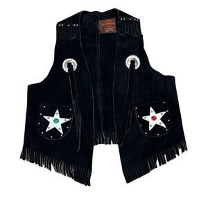 Vintage John R Craighead Suede Fringe Western Cowboy Vest Youth Kids M/L